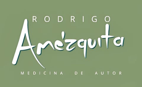 Medicina Biodinámica logo with stylized white lettering and medicinal plant illustration on green background