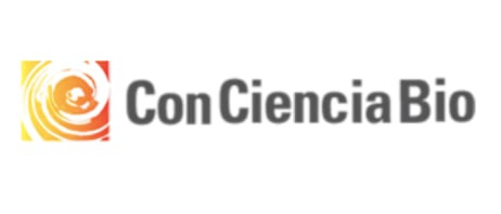 ConCienciaBio logo with stylized spiral design in yellow and orange colors