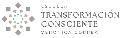 Escuela Transformación Consciente logo with geometric pattern and Verónica Correa name