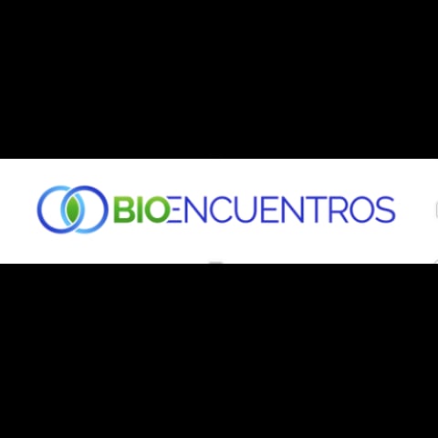 BioEncuentros logo with interlocking blue rings and green leaf symbol